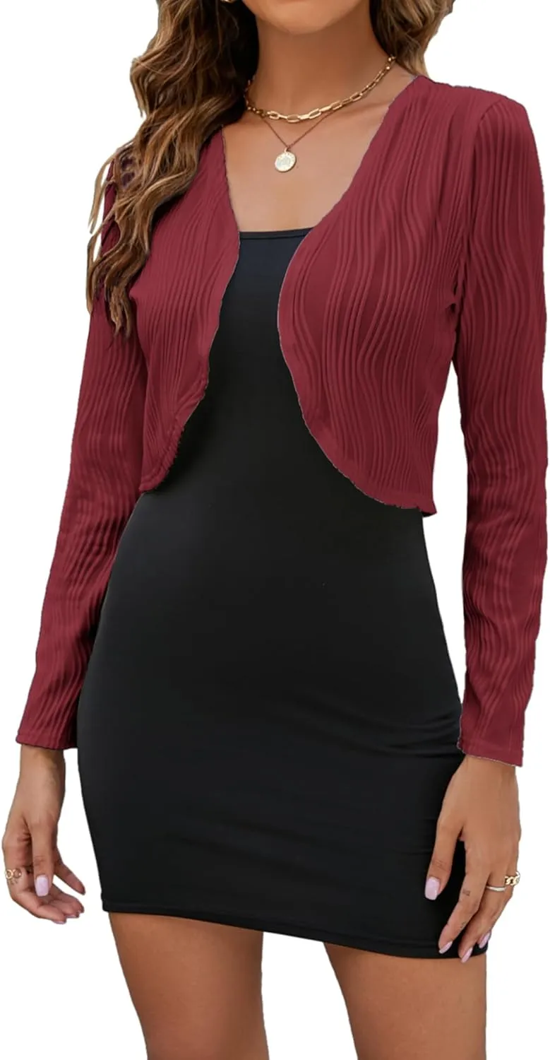 ZAFUL Women's Long Sleeve Ribbed Cropped Cardigan Sweaters Open Front Bolero Short Shrugs S-XXL