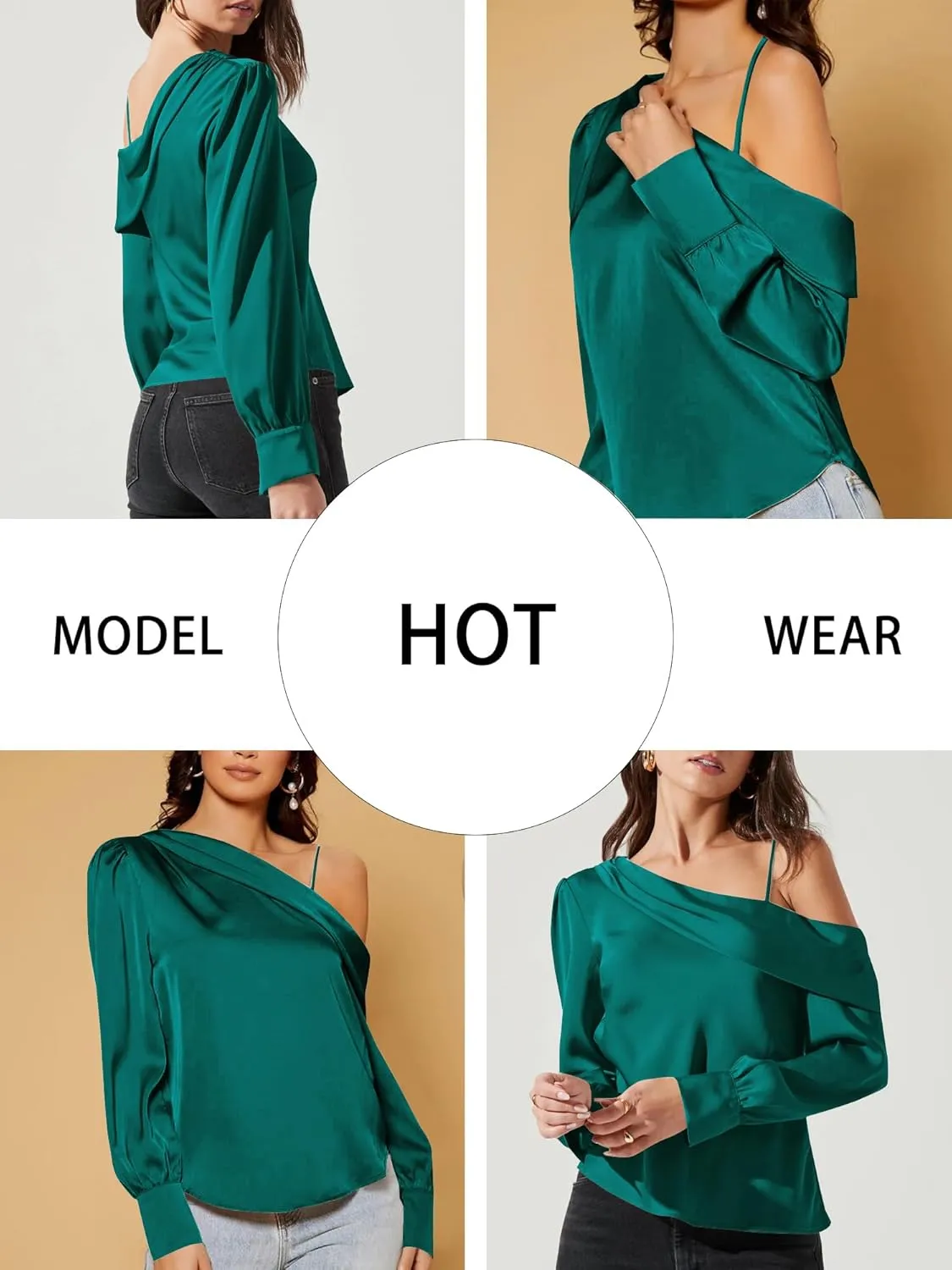 ZAFUL Women's Satin-Silk-Tops Sexy Off The Shoulder Dressy Blouse for Party Casual Long-Sleeve Elegant Shirt