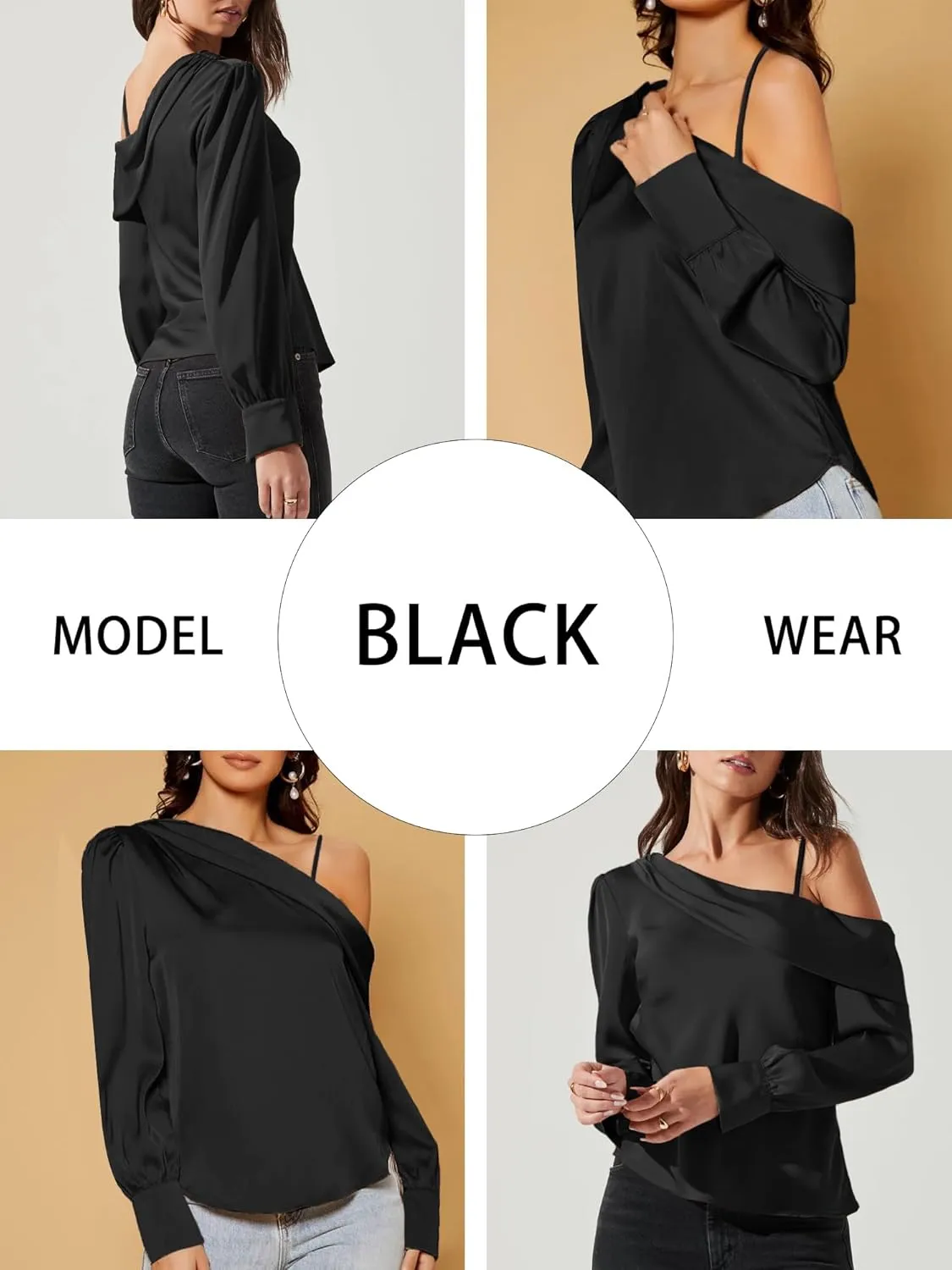 ZAFUL Women's Satin-Silk-Tops Sexy Off The Shoulder Dressy Blouse for Party Casual Long-Sleeve Elegant Shirt