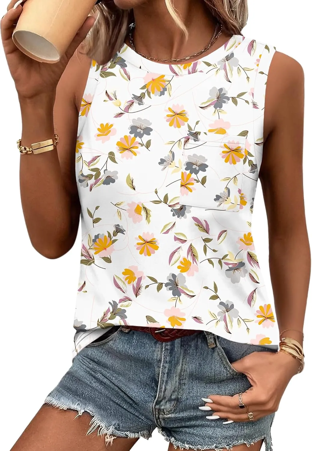 Zeagoo Women's 3 Pack Tank Tops 2025 Loose Fit High Neck Summer Top Dressy Casual Sleeveless Shirts with Pocket