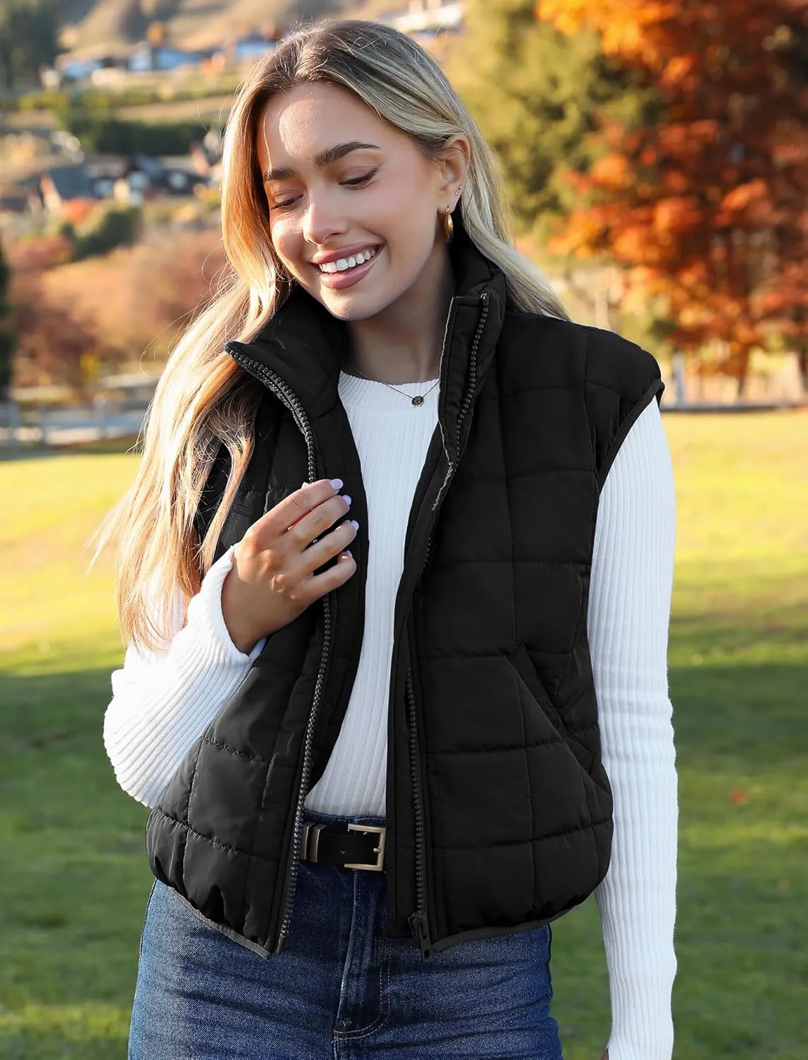 Zeagoo Womens Puffer Vest Ladies Sleeveless Zip Up Outerwear Warm Puffer Lightweight Down all Winter Jackets Coats 2024